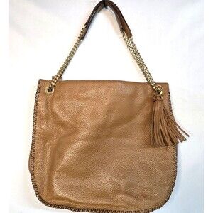 Michael Kors Chelsea Hobo Brown Shoulder Leather Bag with Gold Chain Straps